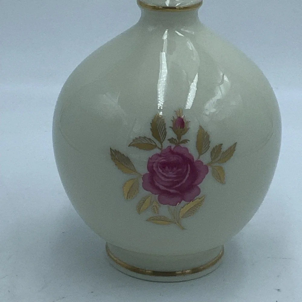 Vintage Lenox Bud Vase Pink Rose Hand Decorated in 24K Gold